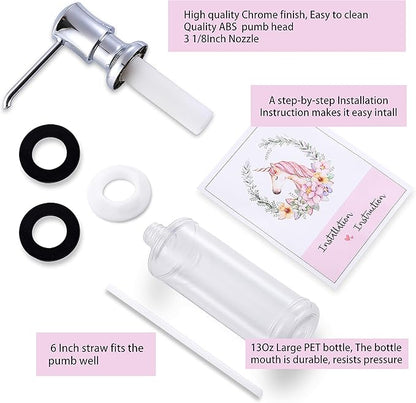Soap Dispenser for Kitchen Sink Chrome Upgrade Built-in and Refill-from-Top Design with Liquid Hand & Dish Soap Bottle