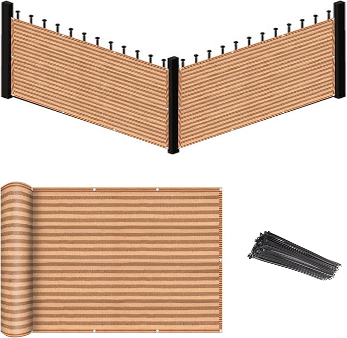 Eden's Decor Balcony Privacy Screen Brown/Khaki 2'6"x 22' Cover Mesh Windscreen Weather-Resistant UV Protection for Backyard Deck, Patio, Balcony, Pool, Porch, Fence, Railing, Gardening