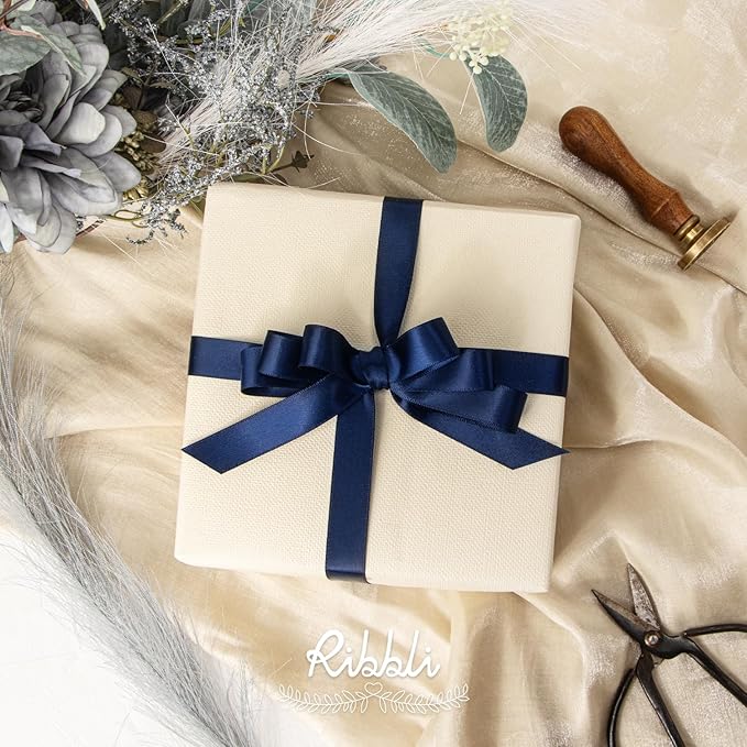 Ribbli Navy Satin Ribbon 5/8 inch x Continuous 25 Yards,Double Faced Satin Use for Craft, Gift Wrapping, Christmas Ornaments, Hair Bows, Bouquet Bows