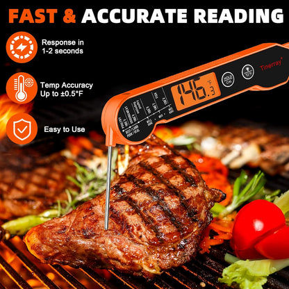 Digital Meat Thermometer Instant Read - Ultra Fast 1s Reading, Waterproof with Backlight & Motion Sensor for BBQ, Grilling, Smoker, Candy, Oil (Orange)