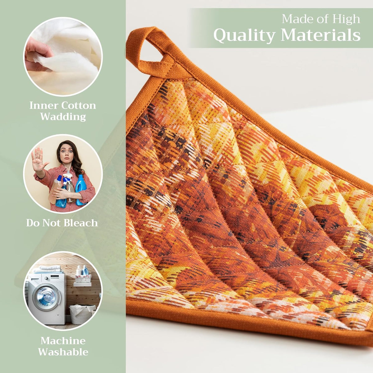 Maison d' Hermine Pot Holder 100% Cotton Potholder Heat Resistant (8"x8") with Loop Hot Pads for Gifts, Kitchen, Baking, Chef, Barbeque & Microwave