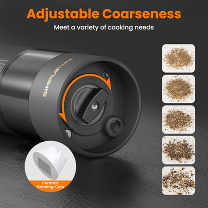 SIMPLETASTE Electric Salt and Pepper Grinder Set Rechargeable with LED Light and Dust Cover, Automatic Pepper Mill Shakers with Adjustable Coarseness, One Hand Operation for Kitchen, Dining, Gifting