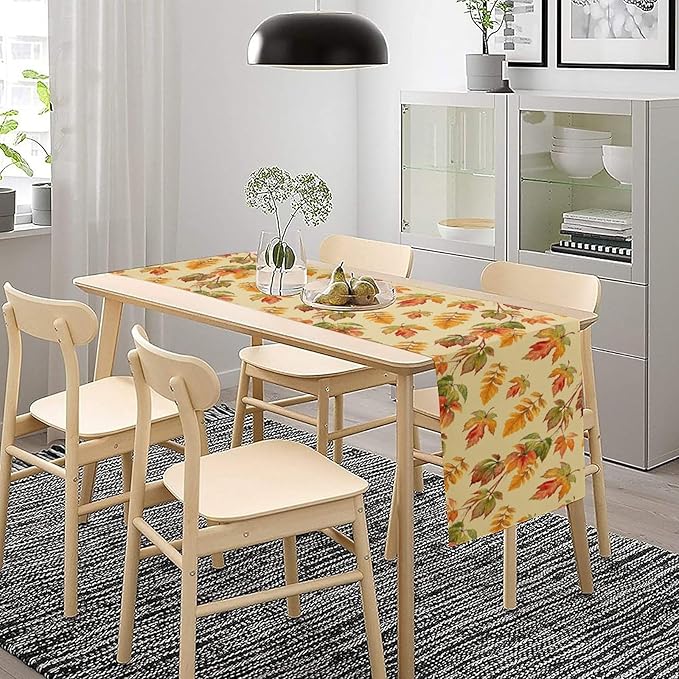 Fall Table Runner, Autumn Orange Yellow Maple Leaves Rustic Thanksgiving Farmhouse Table Cover for Kitchen Dinning Table Indoor Outdoor Party Decor, 13x70inch