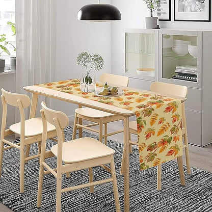 Fall Table Runner, Autumn Orange Yellow Maple Leaves Rustic Thanksgiving Farmhouse Table Cover for Kitchen Dinning Table Indoor Outdoor Party Decor, 13x70inch