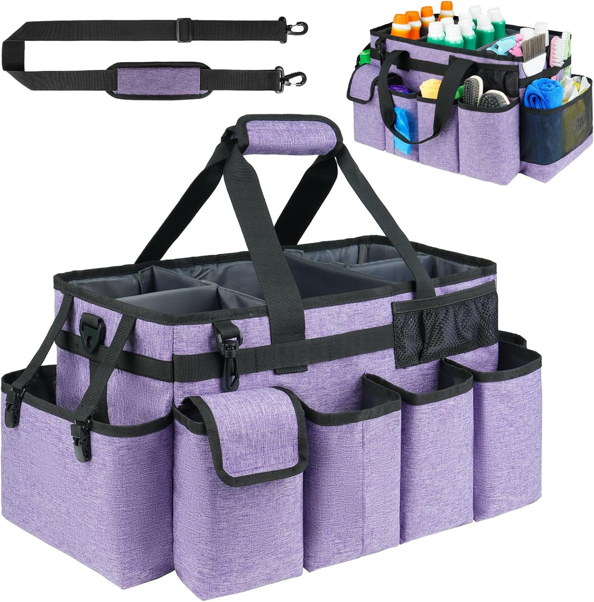Cleaning Caddy Bag,Extra Large Cleaning Supplies Organizer with Handle for Housekeepers,Purple