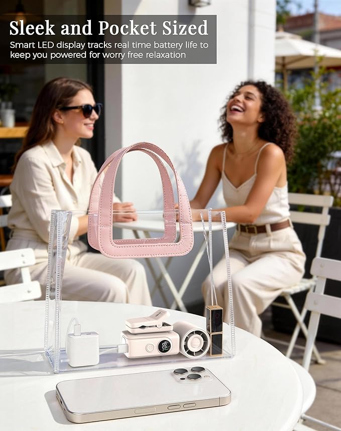 Hotsales Clip-On Portable Fan, 13500 RPM Rechargeable Handheld Mini Fan with LED Display, 360° Rotating Detachable Clip, Stroller Fan for Baby, Compact Travel Essentials/Lash, Summer Gifts for Women