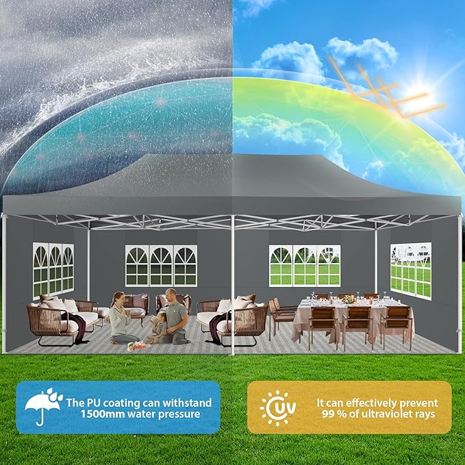COBIZI 13x26 Heavy Duty Pop Up Canopy Tent with 6 Sidewalls Thicken Frame, Commercial Easy Up Outdoor Wedding Party Tents, All Season Waterproof Windproof with Stakes Sandbags Ropes Roller Bag, Blue