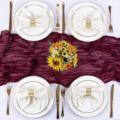 Burgundy Cheesecloth Table Runner 10FT Boho Rustic Sheer Cheese Cloth Table Runners 120 Inch Gauze Table Decorations for Wedding Party Bridal Shower Birthday Home Decor