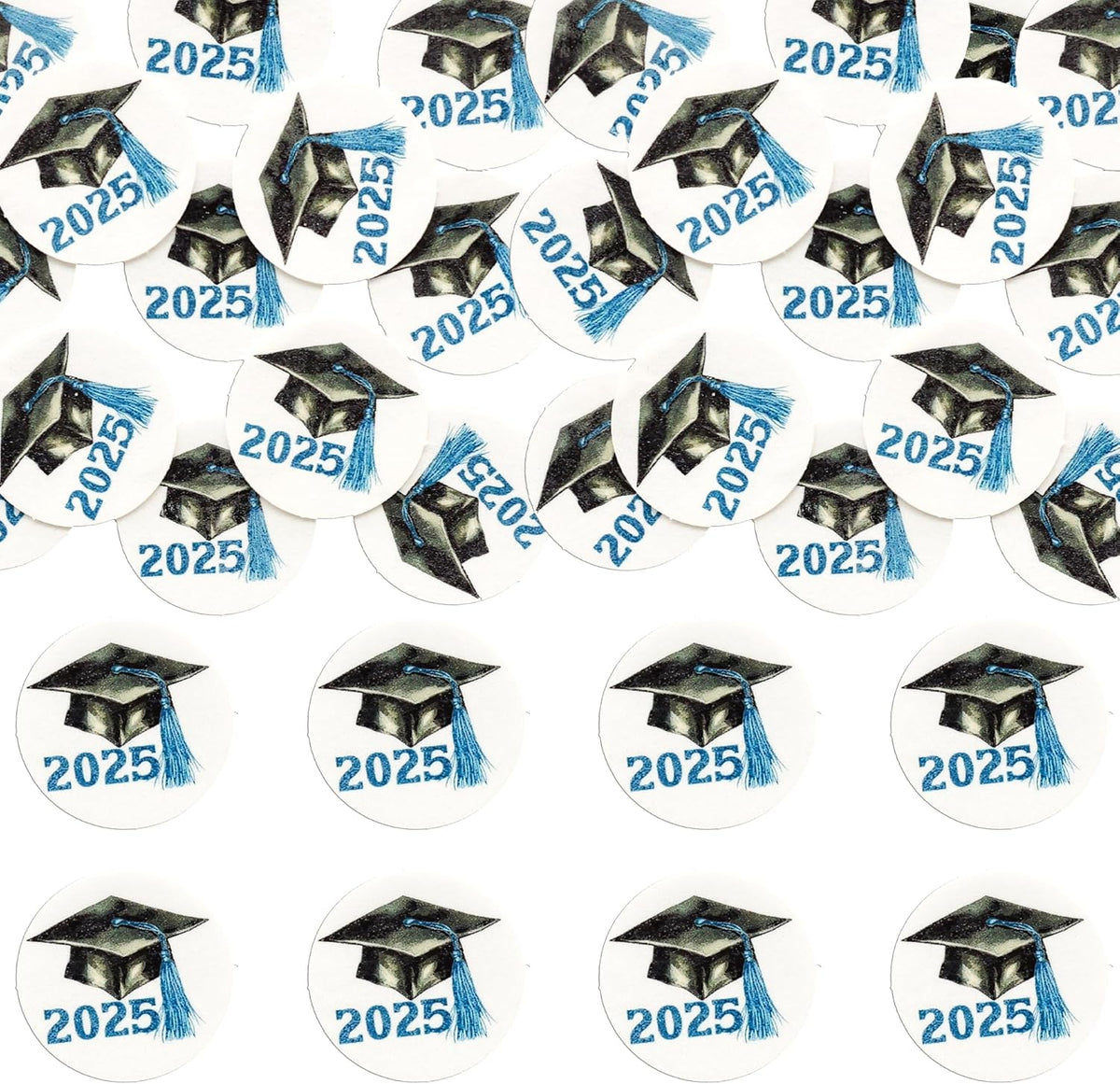 Gyufise 48Pcs Edible 2025 Graduation Cap Cupcake Toppers Wafer Paper Class of 2025 Grad Cap Cupcake Picks for 2025 Graduation Theme Party Cake