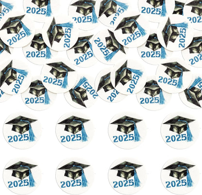 Gyufise 48Pcs Edible 2025 Graduation Cap Cupcake Toppers Wafer Paper Class of 2025 Grad Cap Cupcake Picks for 2025 Graduation Theme Party Cake