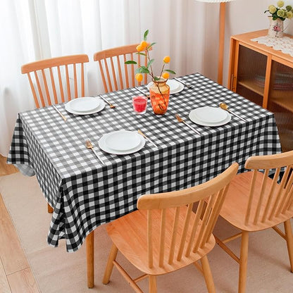 Nasitos 2 Pack Rectangle Vinyl Table Cloth with Flannel Backing 60x120 Inch-Waterproof Outdoor Picnic Tablecloth Checkered, Wipeable Plastic Black and White Table Cover for Dinner Party, Kitchen