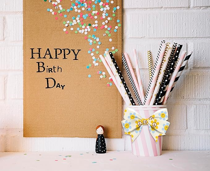 6 PCS Birthday Ribbons for Crafting, 3/8" Width Grosgrain Ribbons Orange Yellow Ribbon Baby Shower Heart Flowers Craft Ribbons for Gift Wrapping 1st Birthday Decoration