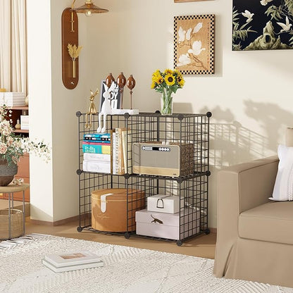 C&AHOME Wire Cube Storage, 4-Cube Storage Organizer Metal, C Grids Storage Bins Shelving, Modular Bookshelf Shelf, Closet Cabinet Ideal for Bedroom, Office 12.4”L x 24.8”W 36.6”H Black UWCS3004B