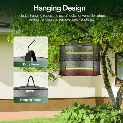 VIVOSUN 2-Layer Mesh Drying Rack Hanging Design with Green Zippers for Dehydrating, Indoor and Outdoor Pruning Shears Included