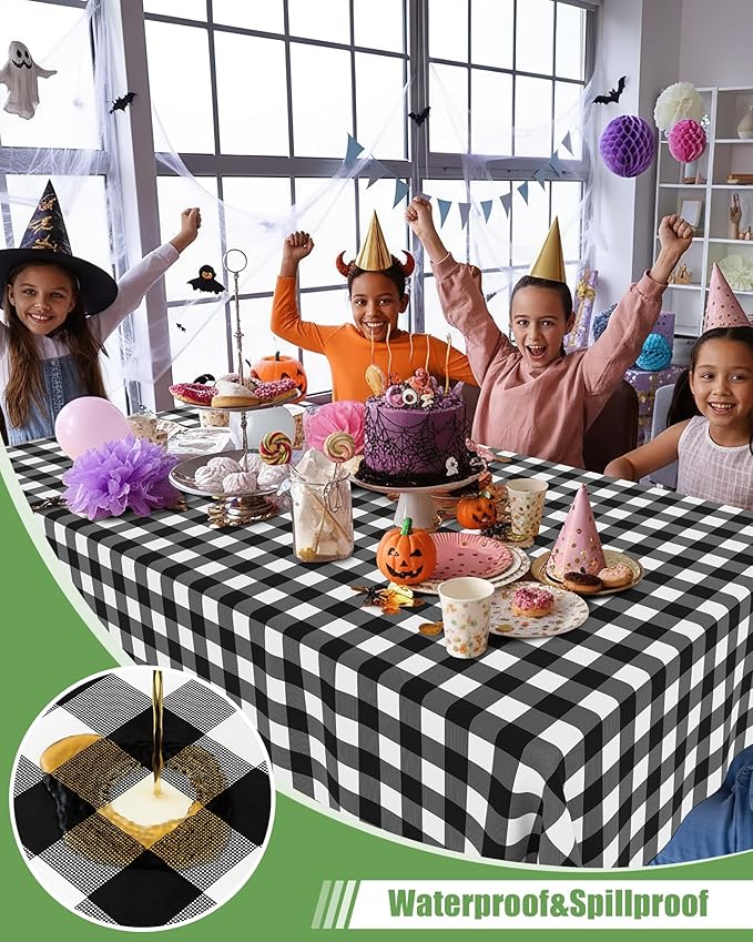 Smiry 20 Packs Gingham Disposable Table Cloth, 54 x 108 Inch Waterproof Plastic Tablecloth, Rectangle Black and White Checkered Table Covers for Picnic, Birthday, Party