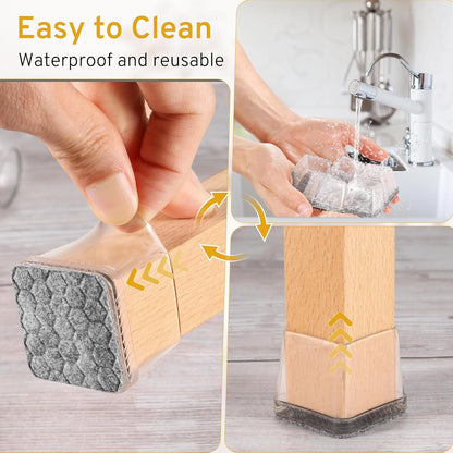 24PCS Square Chair Leg Floor Protectors, Furniture Sliders, Chair Leg Protectors for Hardwood Floors, Non-Slip Felt Furniture Pads, Silicone Cap Covers to Protect Floors, (Fit 1.1" - 1.5")