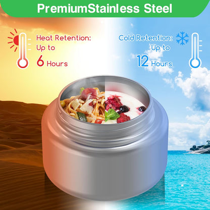 Bento Box for Kids - Leak-Proof Lunch Box with Insulated Thermos Food Jar - 4 Compartments, 1 Removable Divider, 1Spoon, 1 Fork - Dishwasher Safe, BPA-Free (Green)