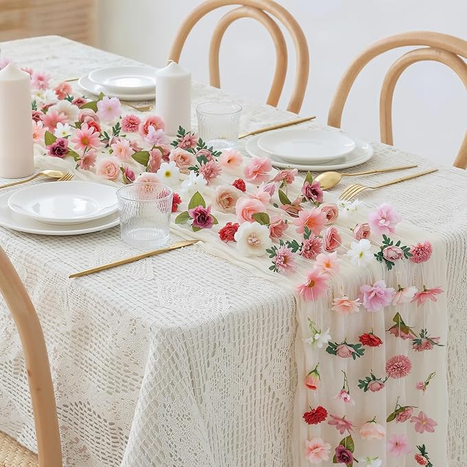 Suncalla 6 Pcs 35.46 ft Flower Garlands Backdrop Spring Artificial Wildflower Vines Floral Decorations for Party Fake Flower Vines Faux Silk Wildflower for Easter Wedding Garden Wall Arch(Pink)