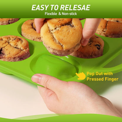 12 Cups Silicone Muffin Pan with Metal Reinforced Frame Regular Size Cupcake Pan Tray Egg Bites Silicone Circle Cookie Molds Muffin Tin Tart Pans