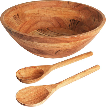 Luxe Designs Wooden Salad Bowl Set - Food Safe & Sustainable Decorative Bowl - Wood Bowl for Fruits, & Salads