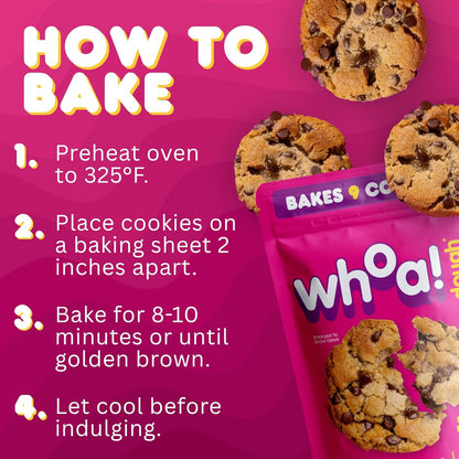 Whoa Dough Ready to Bake Cookie Dough Chocolate Chip – Certified Non-GMO, Kosher, Gluten Free – Plant-Based Snack Dough Made with Real Ingredients – 24 Pack