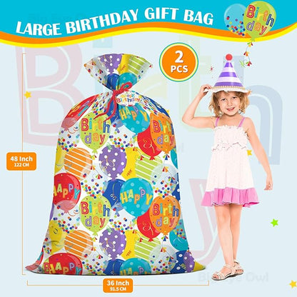 2Pcs Extra Large Jumbo Happy Birthday Present Bag - 36''x48'' XL Oversized Party Gift Wrapping Bags with Colorful Balloon Confetti Design