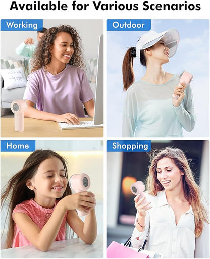 WHATOOK Portable Handheld Mini Fan: High Speed Cooling Fan, 10 Hours Battery Life, USB Rechargeable, Small Essentials for Women, Beach Travel, Vacation (Pink)