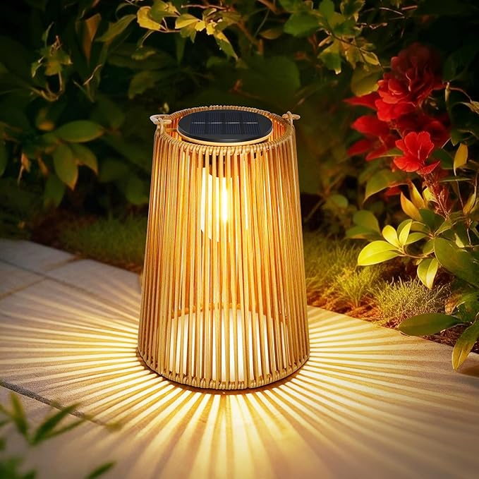 Solar Lanterns Outdoor Waterproof, Hanging Rattan Woven Solar Lights with Auto On/Off, Decorative Gifts for Mom, Garden, Yard, Patio, Tree, Porch, Lawn, Pathway & Outside Tabletop Decor