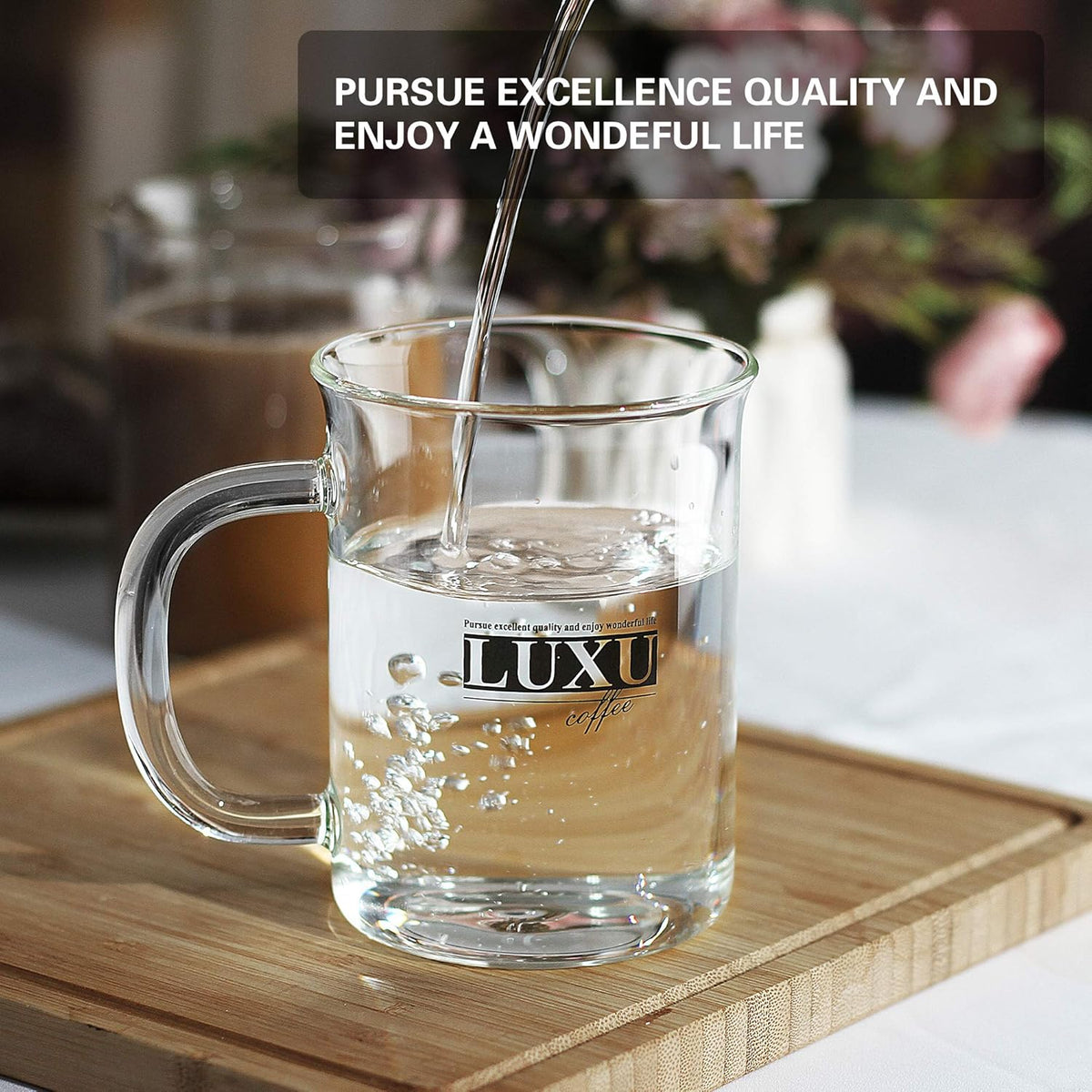 Luxu Borosilicate Glass Coffee Mugs (Set of 2)-15 oz,Clear Tea Cups,Lead-free Drinking Glasses with Handle,Perfect for Latte,Americano,Cappuccino
