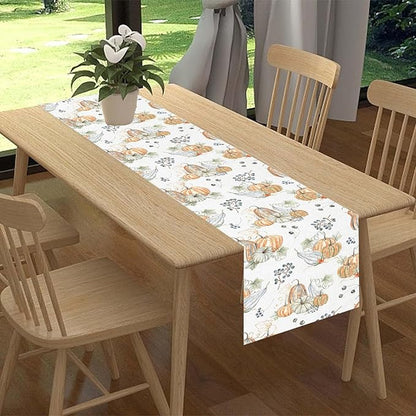 Pumpkins Table Runner, Farmhouse Seasonal Autumn Fall Leaves Harvest Thanksgiving Rustic Coffee Table Center Decor for Home Kitchen Dining Patio Holiday Party Indoor Outdoor Decorations, 13"x90" Inch