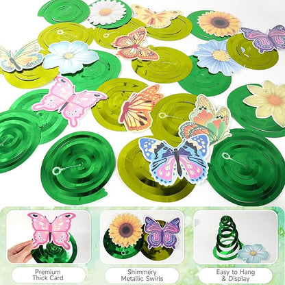 33pcs Spring Hanging Decorations for Home, Flower Butterfly Hanging Swirl Streamers for Spring Summer Easter Flower Butterfly Themed Birthday Party Classroom Decorations