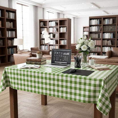 Remagr 3 Pcs Green and White Checkered Table Cloth 54 x 108 Inch Disposable Buffalo Plaid Plastic Table Cloth Waterproof Rectangle Gingham Tablecover for Picnic, Dining, Birthday Party Decor