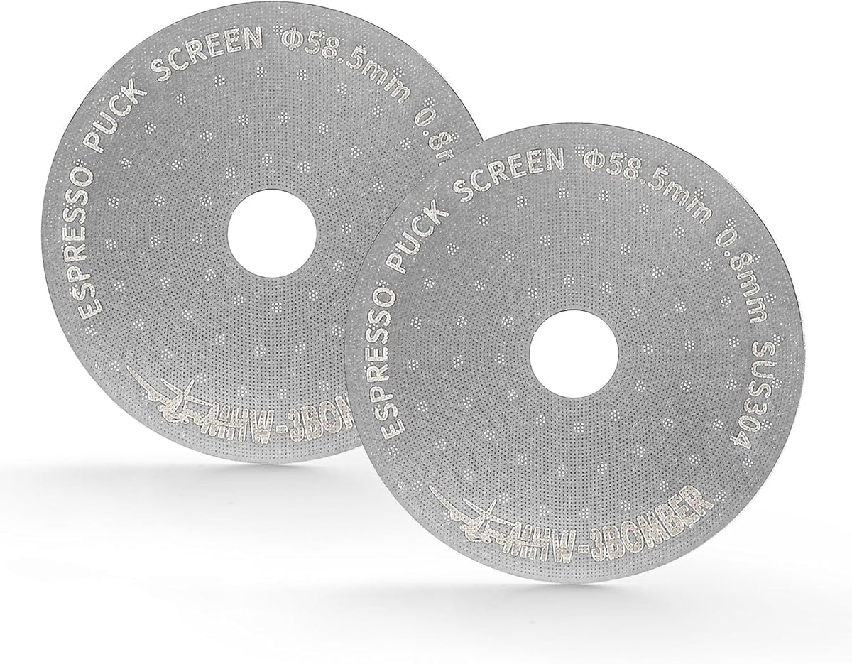 MHW-3BOMBER 58.5mm Espresso Puck Screen with Round Hole 2 Packs Metal Espresso Filter 0.8mm Thickness Coffee Filter for La Marzocco/Gaggia FG7011-OS