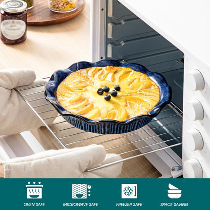 vancasso Stern Ceramic Pie Pan, 9 inch Pie Pans with Ruffled Edge, Deep Pie Dishes for Baking, Round Pie Plates for Apple, Quiche, Pot Pies, Tart