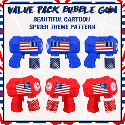 Gemscream 6 Pack 4th of July Automatic Bubble Gun for Party Patriotic Bubble Machine Blower for Outside Activity 250th Anniversary Party Supplies for Independence Day Summer Birthday Gifts Decoration
