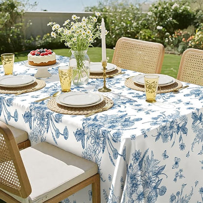 3 Pack Blue Floral Plastic Tablecloths, 54 X 108Inch Tea Party Tablecloth Disposable Table Cloths Blue and White Porcelain Tables Decor for Garden Wedding Tea Party Birthday Baby Bridal Shower