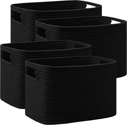 UBBCARE 4 Pack Storage Baskets for Organizing, Shelf Baskets with Handles, Woven Storage Baskets for Bookcase/Cube Shelf/Closet, 14.5"L x 9.8"W x 9"H, Black