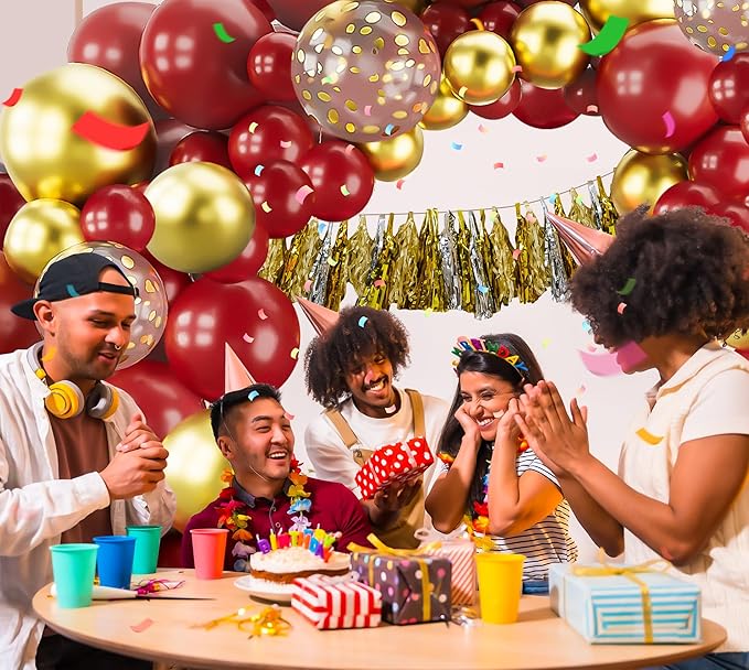 Burgundy Gold Balloons Arch Garland Kit-123Pcs Metallic Confetti Balloons for Birthdays, Anniversaries, New Years, Engagements, Weddings & Retirement Party