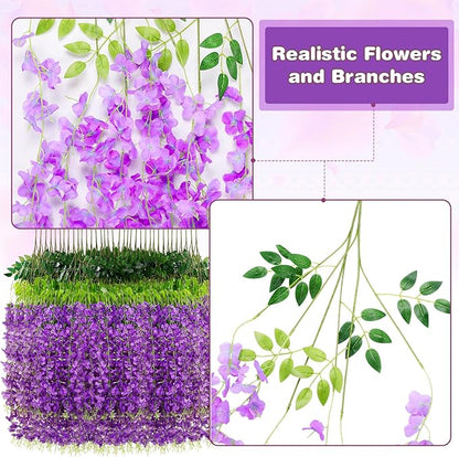 Alotiki Wisteria Hanging Flowers,Fake Hanging Flowers,Wisteria artificiales Garland for Home Wedding Arch Floral Party Garden Ceremony Outdoor Decor,3.6 feet Long(75,Purple)