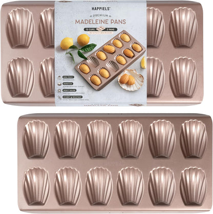 Non Toxic Nonstick Madeleine Pan 12 Well Set of 2 (24 wells), Non Stick Nontoxic Madeleines Pans for baking, Madeleine Cake Cookie Mold