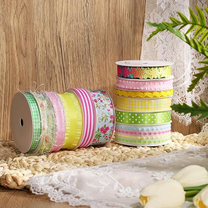 LaRibbons Spring Ribbons for Crafts, Assorted Multi-Color Ribbons 5 Yards Each for Spring Crafts, Gift Wrapping, DIY Bows, Floral Arrangements, Party Decorations, Scrapbooking