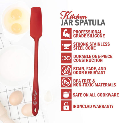 Silicone Jar Spatula | 600F Heat Resistant Non-Stick Rubber Scraper | Perfect for Jars, Smoothies, Blenders | One Piece Utensils | Durable Kitchen Cookware (UpGood Professional Spatulas, Red)