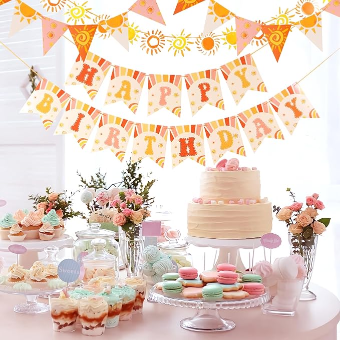 First Trip Around the Sun Decorations, Pre-assembled Sun Birthday Decorations, Boho Sunshine 1st Birthday Decorations Girl Boy
