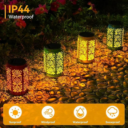 Solar Lanterns Outdoor 4 Pack, Rose Mothers Day Gifts Solar Lanterns IP44 Waterproof Outdoor Lights Garden Decor, 4 Colors LED Hanging Lantern with Handle for Outside Patio Yard Table Fence