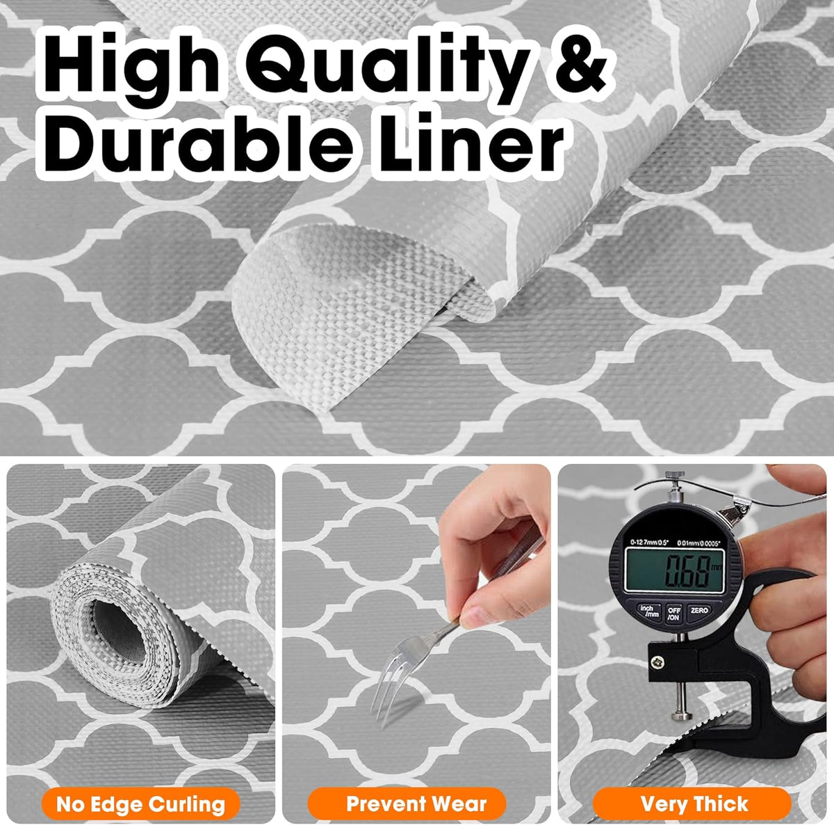 Drawer and Shelf Liner for Kitchen Cabinets Non-Adhesive, Non-Slip Cabinet Liner Shelf Paper Strong Grip Waterproof Easy to Clean for Kitchen Shelves Cupboard, Gray Lantern,12IN X 20FT