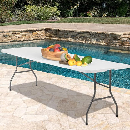 PayLessHere Outdoor Dining Table 8FT Plastic Camping Table Portable Party Table with Carrying Handle for Parties Wedding BBQ Camping Dining Kitchen