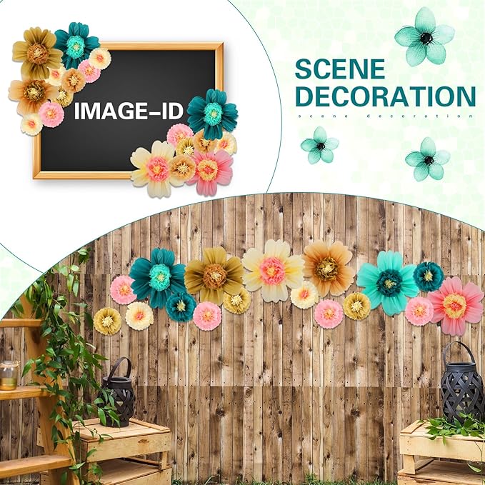 Crowye 12 Pcs Large Colorful Tissue Paper Flowers Decorations Giant Fiesta Craft Crepe Paper Flowers for Wall Decor Backdrop Mexican Wedding Birthday Carnival Party (10'' 20'',Stylish Color)