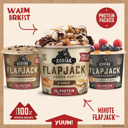 Kodiak Cakes Protein Pancake On The Go Flapjack Cups Mix; Buttermilk, Chocolate Chip, & S’mores Variety Pack