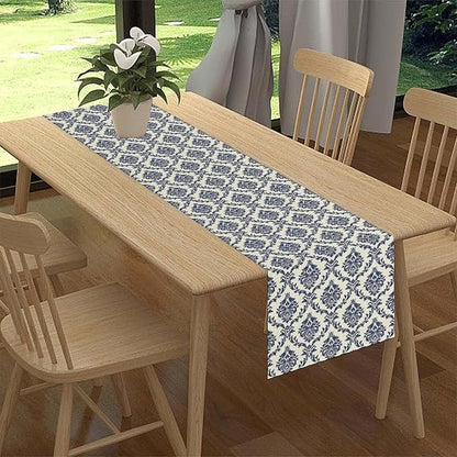 Damask Table Runner, Rustic Gothic Baroque Style Floral Bohemian Boho Blue Flower Antique Vintage Coffee Table Center Decor for Kitchen and Dining Outdoor Country Party Table Decorations, 13"x36"