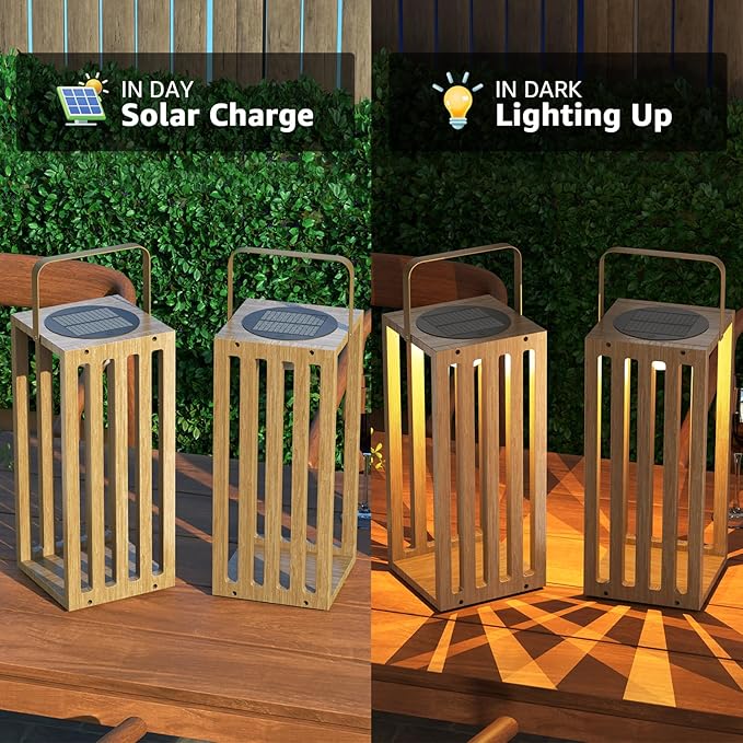 Solar Lantern Outdoor Waterproof IP44 Outside Lights LED for Patio Garden Decor Porch Yard Table Top Decorative
